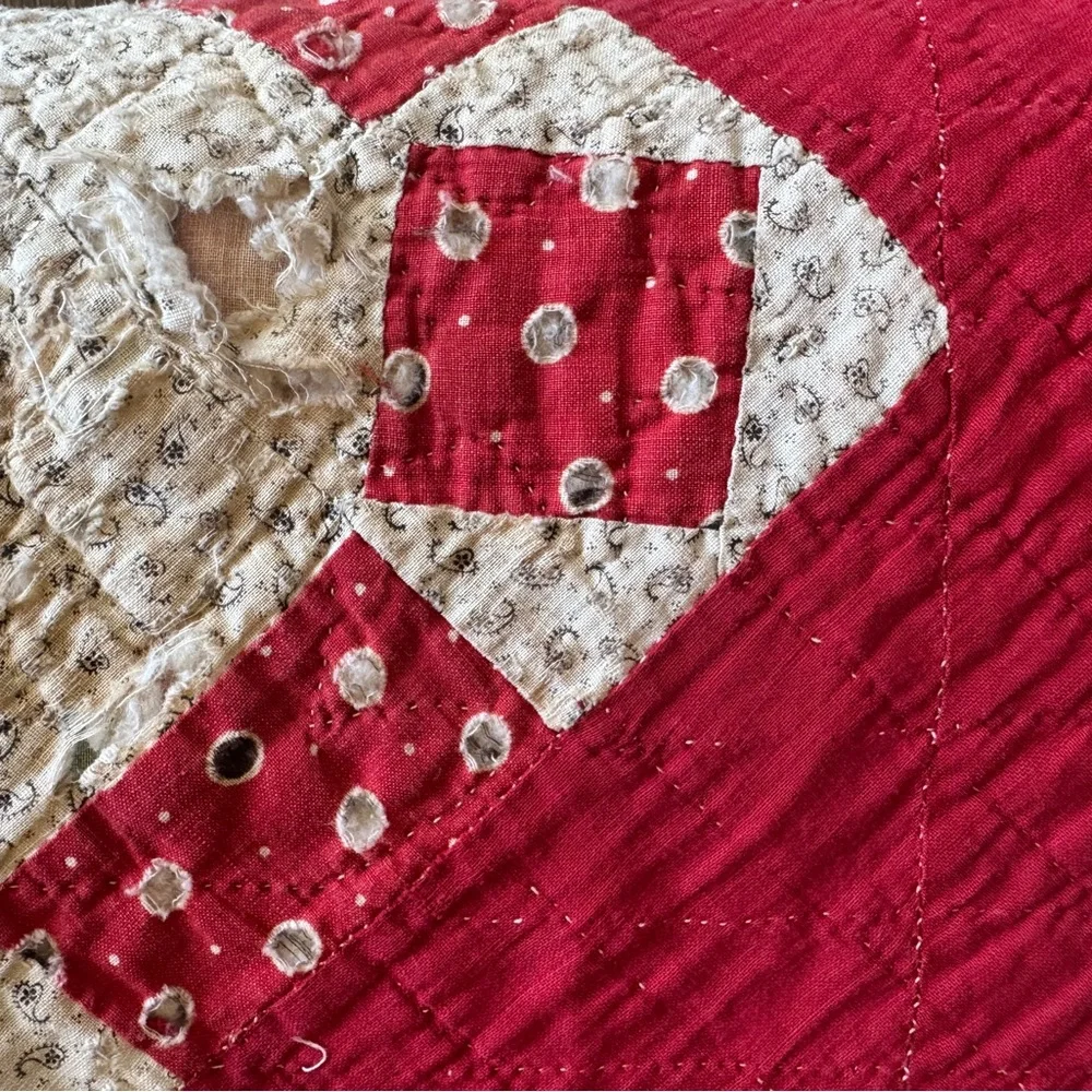 Antique 1880-1910, Reversible Quilt, Churn Dash & Tumbling Blocks. 74x78”. TVR